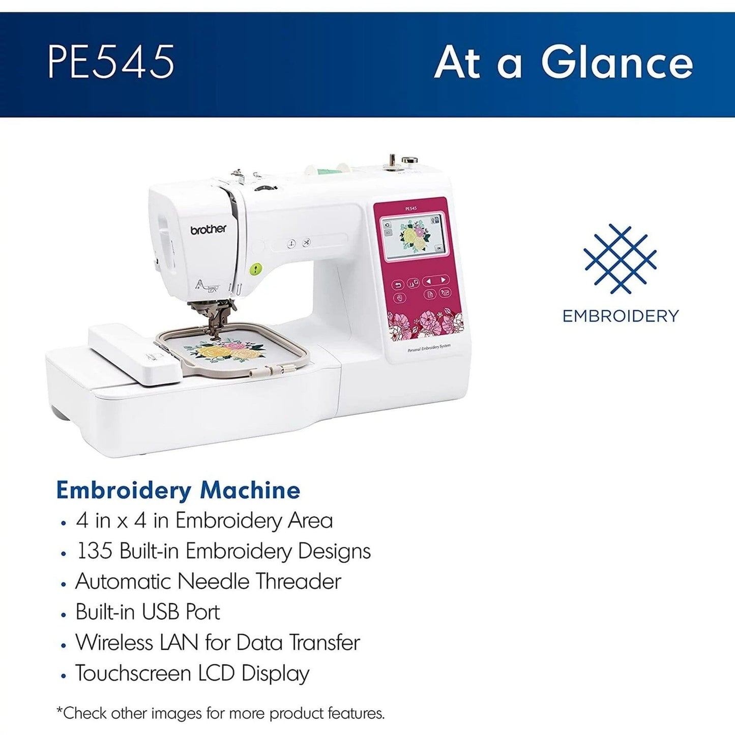 Brother PE545 Embroidery Machine with with Deluxe Hoop Bundle