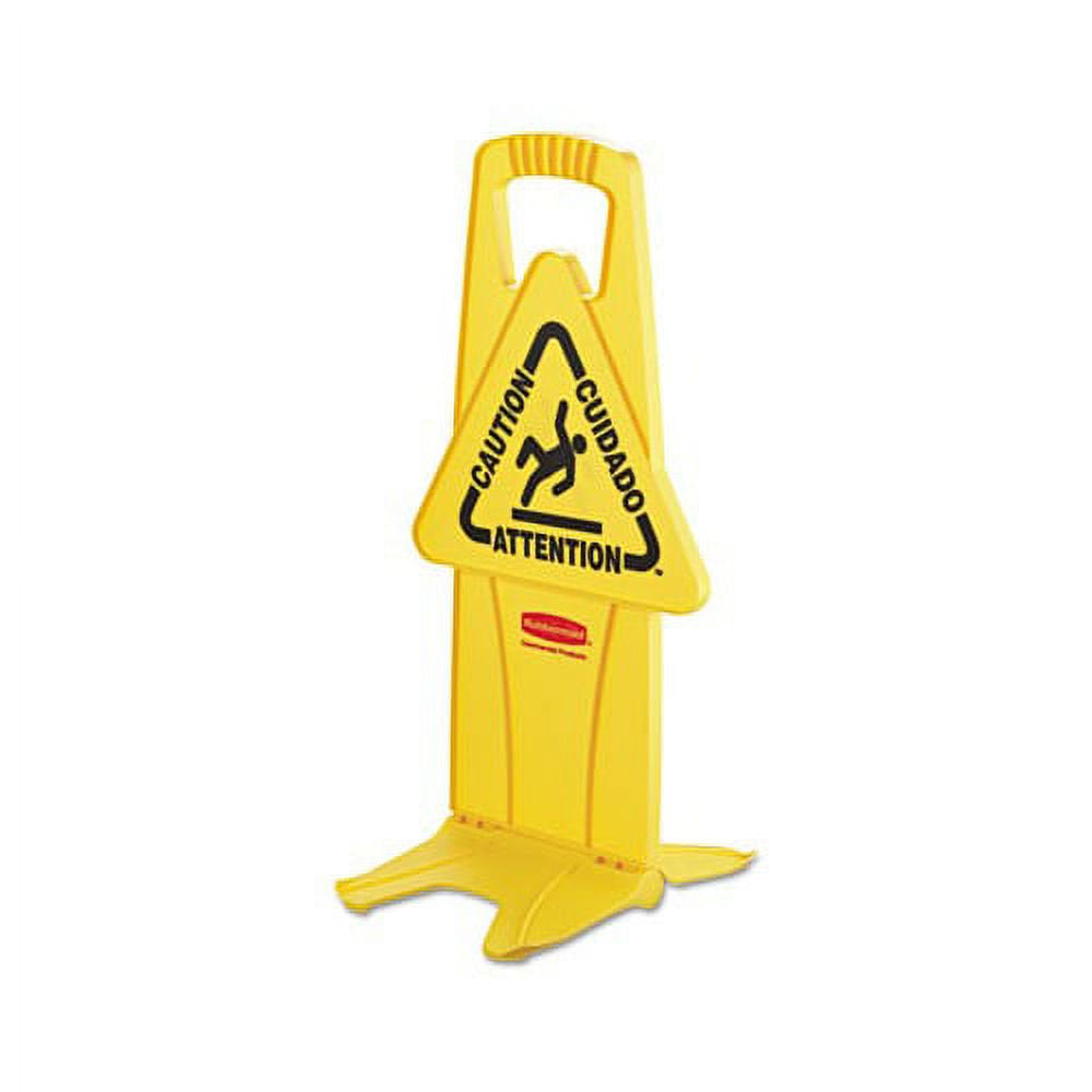 Commercial Stable Multi-Lingual Safety Sign, 13W X 13 1/4D X 26H, Yellow -RCP9S0900YEL