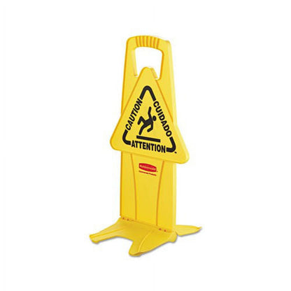 Commercial Stable Multi-Lingual Safety Sign, 13W X 13 1/4D X 26H, Yellow -RCP9S0900YEL