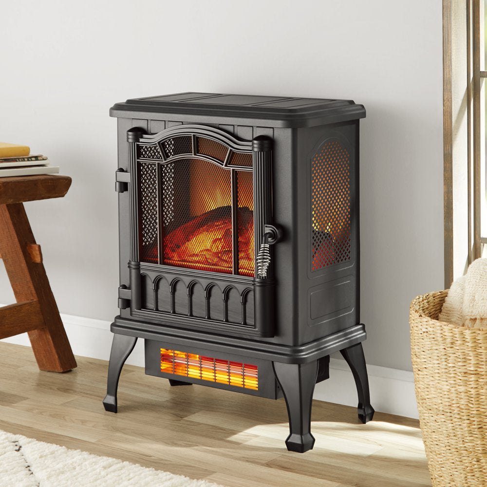 2-Setting 3D Electric Stove Heater with Life-Like Flame, Black