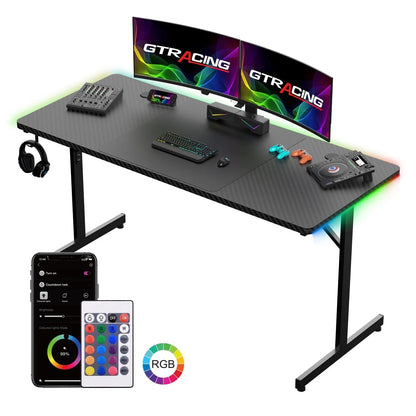 55" Large RGB Gaming Computer Desk with Mouse Pad, Black