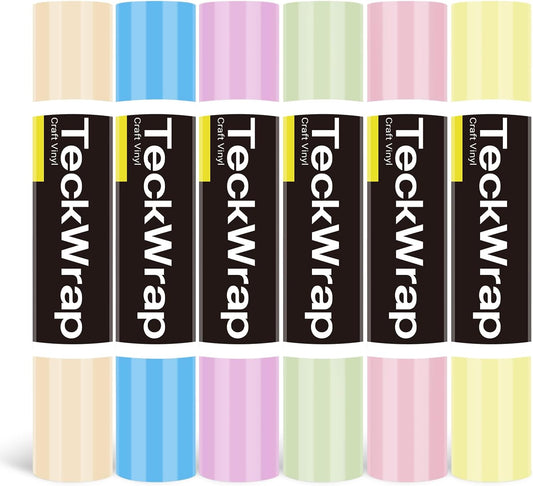 Permanent Vinyl Boho, 12" X 5Ft Permanent Adhesive Vinyl Pastel, 6 Rolls for Cricut, Silhouette, Cameo Cutters, Signs, Scrap-Booking, Craft for Indoor & Outdoor Decal, Light Color