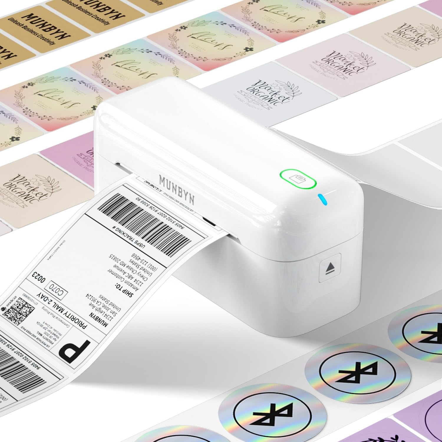 MUNBYN Bluetooth Thermal Label Printer Realwriter RW402B, 4X6 Shipping Label Printer for Small Business, Compatible with Android, Iphone and Windows, Mac, Chromebook, Ebay, USPS, Fedex, Shopify