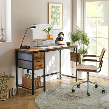 Computer Desk with Drawers, 40 Inch Study Writing Table, Modern Simple Style PC Desk for Bedroom, Gaming, Rustic Brown