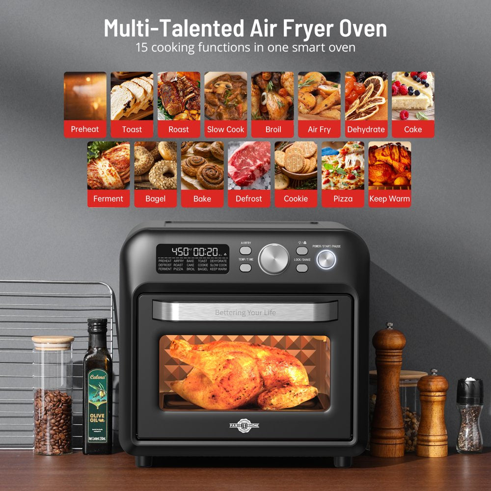 Air Fryer Oven, 15-In-1 19 QT Family-Sized Toaster Oven, Convection Oven with Child Lock, Fits 12-Inch Pizza, 6-Slice Toast, Button & Knob-Controlled Kitchen Appliance, Dishwasher Safe