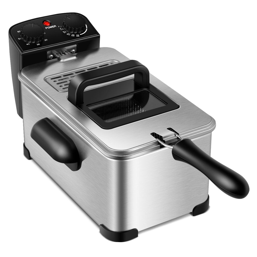 3.2 Quart Electric Deep Fryer 1700W Stainless Steel Timer Frying Basket