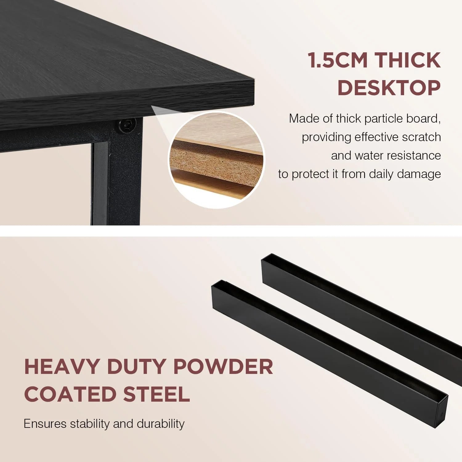 39 Inch Computer Desk Modern Writing Desk, Simple Study Table, Industrial Office Desk, Sturdy Laptop Table for Home Office, Black