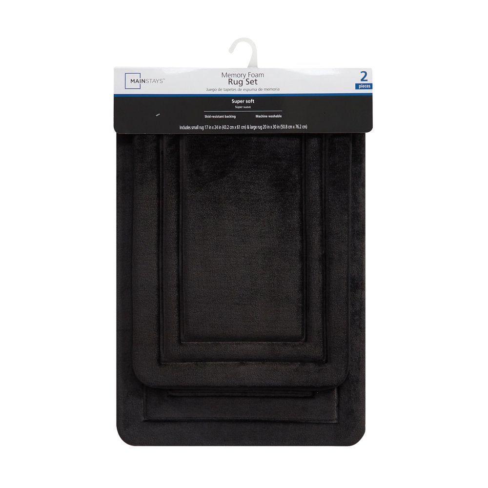 2 Piece Black Memory Foam Bath Rug Set, Available in Multiple Colors