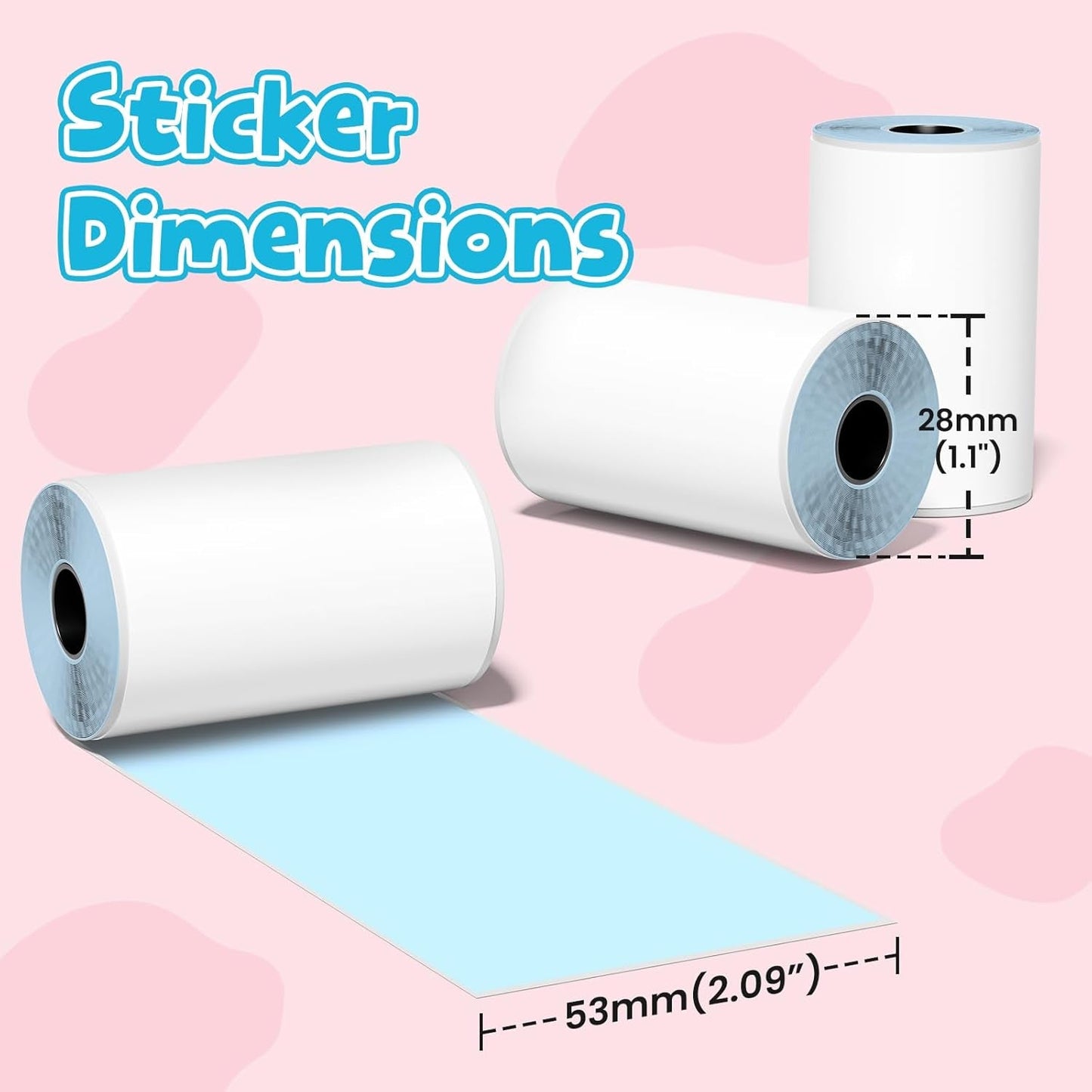 Phomemo Blue Self-Adhesive Thermal Paper, Glossy Printable Sticker Paper Label for Phomemo M02/M02 Pro/M02S/P2S/M03/M04S Mini Sticker Printer, 50Mm X 3.5M, Diameter 28Mm, 3-Rolls, Image Time 20 Years