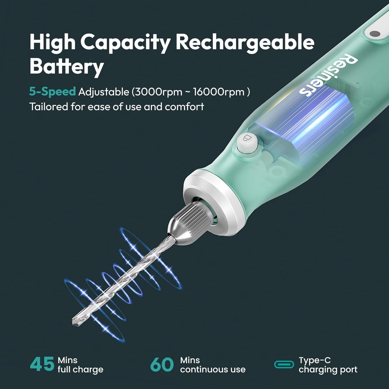 Cordless Rotary Tool Kit, Electric Resin Drill & Polishing Kit, 5-Speed Adjustable, 54Pcs Jewelry Making Kit, Professional Machine for Resin Molding, Manicure, Wooden DIY Crafts