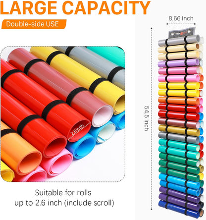 Vinyl Storage Organizer - Holds up to 48 Rolls, Grey Craft Vinyl Organizer with Wall Mount/Hanging over the Door