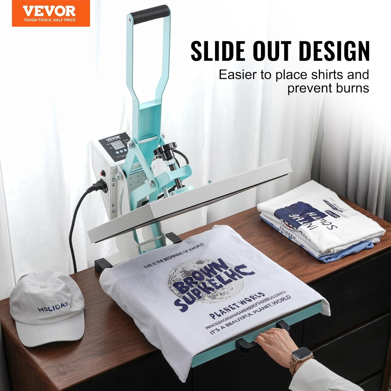 VEVOR Heat Press 15X15, High Pressure Heat Press Machine for T Shirts, Slide Out Professional Heat Press for Sublimation, Vinyl, Heat Transfer Projects, Heats up Fast & Evenly, Green