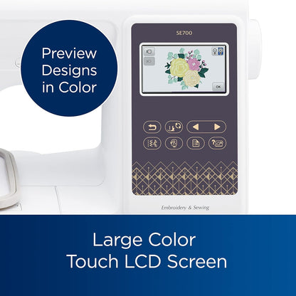 Brother SE700 Sewing and Embroidery Machine, Wireless LAN Connected, 135 Built-In Designs, 103 Built-In Stitches, Computerized, 4" X 4" Hoop Area, 3.7" Touchscreen Display, 8 Included Feet, White