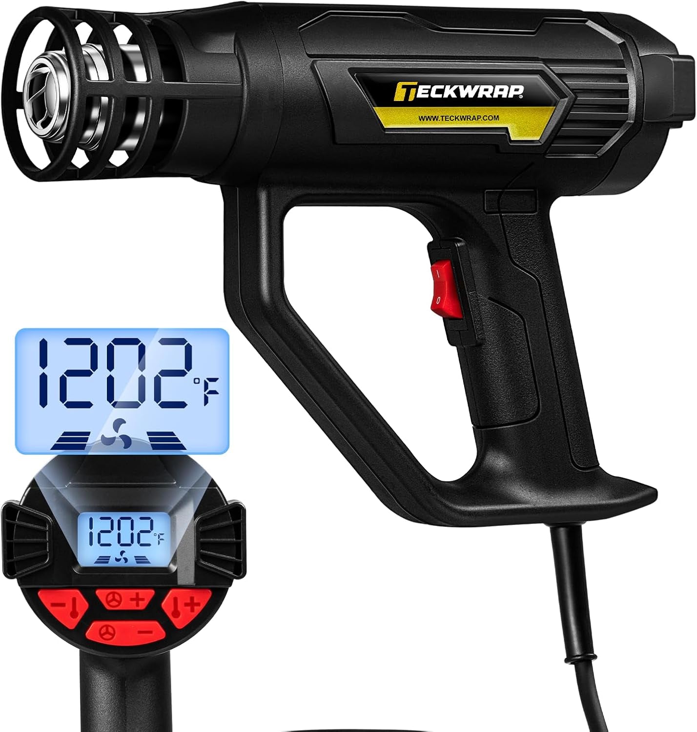 Heat Gun 2000W with LCD Display, Adjustable Hot Air Gun for Vinyl Wrap, Shrink Wrap, Paint Removal & DIY Crafts (122–1202°F)