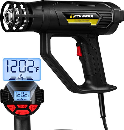 Heat Gun 2000W with LCD Display, Adjustable Hot Air Gun for Vinyl Wrap, Shrink Wrap, Paint Removal & DIY Crafts (122–1202°F)