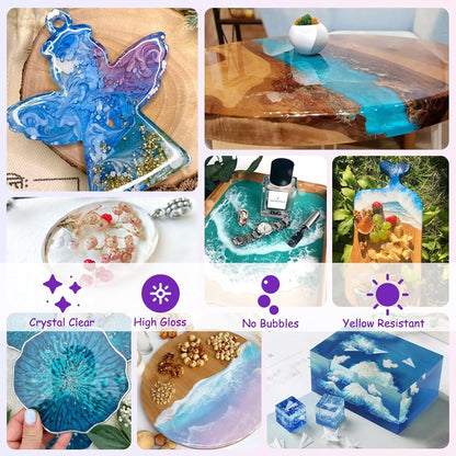 KISREL Epoxy Resin 82Oz - Clear Epoxy Resin Kit with 15 Pigments and 15 Colors of Mica Powders - No Yellowing No Bubble Casting Resina for Art Crafts, Jewelry Making, Wood & Resina Molds(41Oz X 2)