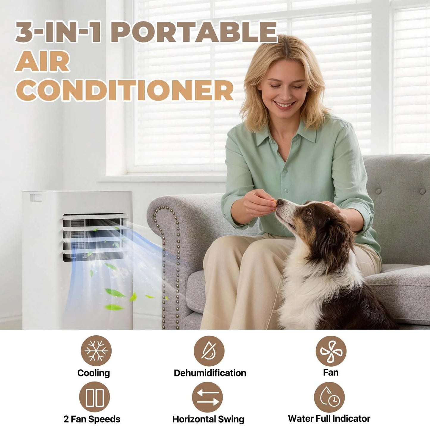 10000 BTU Smart Portable Air Conditioner, 3-In-1 Standing Cooling Unit with App/Remote Control, Cooling, Dehumidifier & Fan Functions, 55Db Quiet Operation for Bedroom & Indoor Rooms