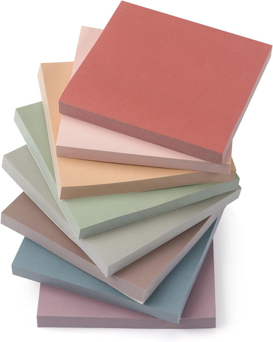 Sticky Notes 3X3 Self-Stick Notes Pads with 8 Morandi Colors, Easy to Post for Office, School, Home, 8 Pads/Pack, 80 Sheets/Pad
