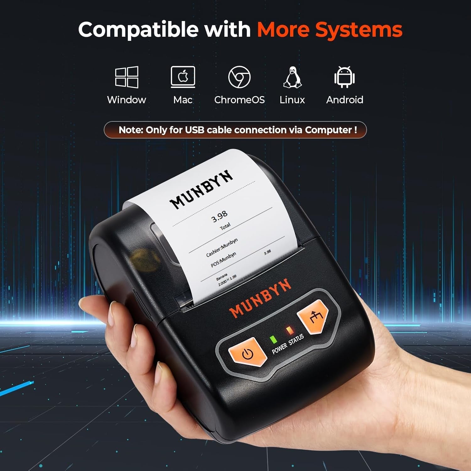 MUNBYN Bluetooth Receipt Printer, Portable Thermal Receipt Printers for Small Business Sales Retail, 58Mm Mini Receipt Printer Compatible with Android/Windows/Mac/Chromeos/Linux(Not Support Ios)