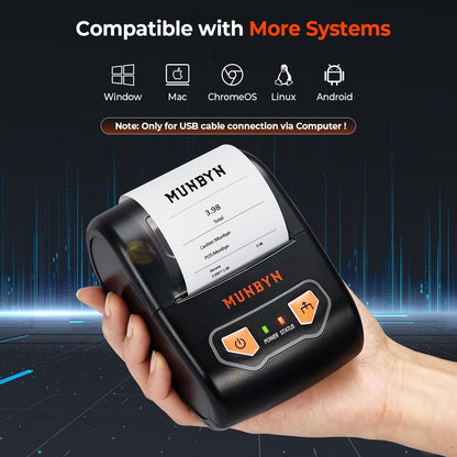 MUNBYN Bluetooth Receipt Printer, Portable Thermal Receipt Printers for Small Business Sales Retail, 58Mm Mini Receipt Printer Compatible with Android/Windows/Mac/Chromeos/Linux(Not Support Ios)