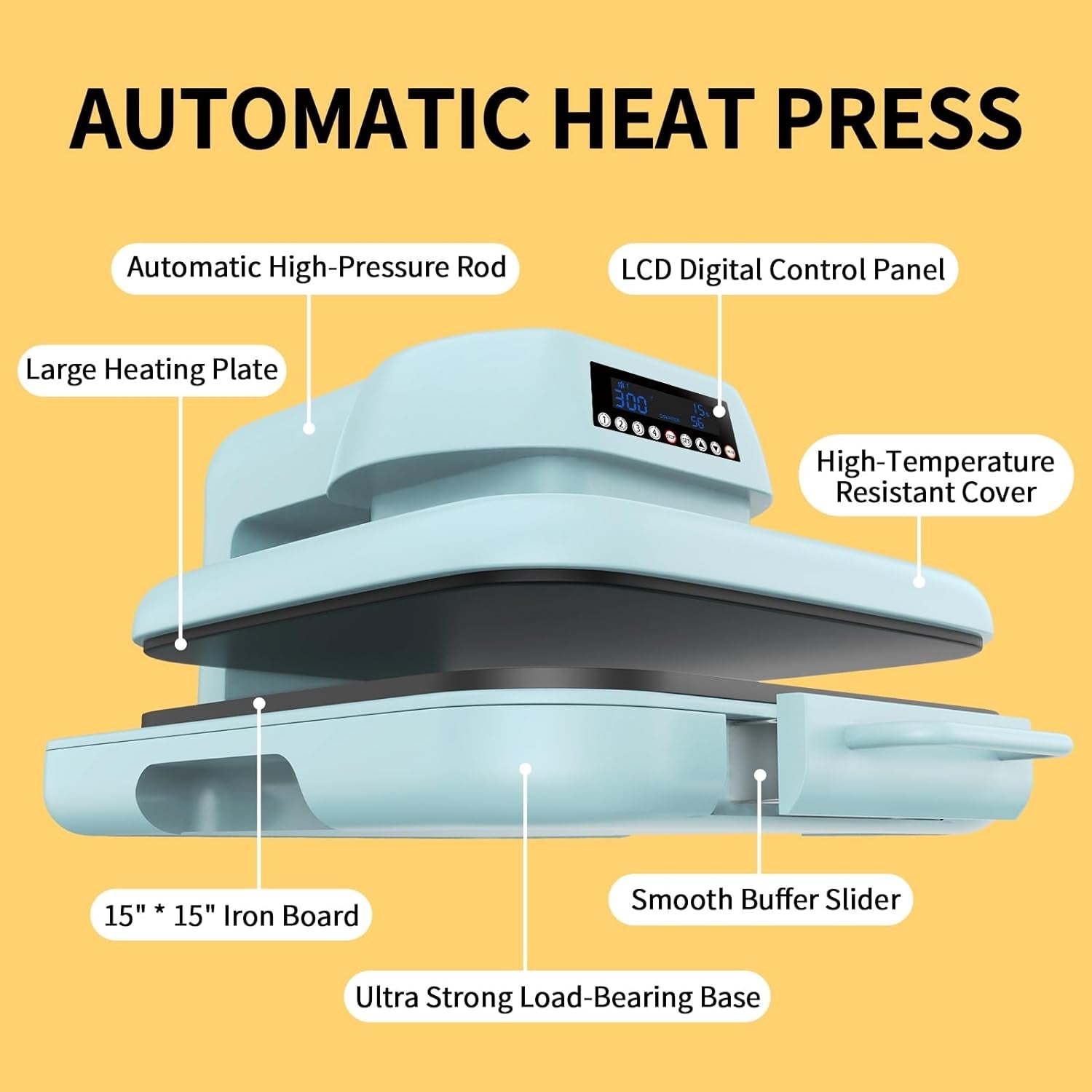 GYGDT Auto Heat Press Machine 15X15 for T-Shirts with 4 Smart Customizable Memory Temp & Time Settings Automatic Open Sublimation Heat Press for Shirts Hats and Other Heat Press Transfers Projects