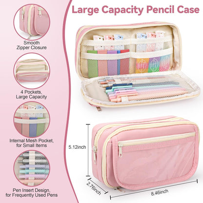 61 PCS Aesthetic School Supplies with Cute Pencil Case, Pastel No Bleed Highlighters, Gel & Erasable Pens, Mechanical Pencils, Refills, Complete Essentials Stationery Kit for Students (Pink)