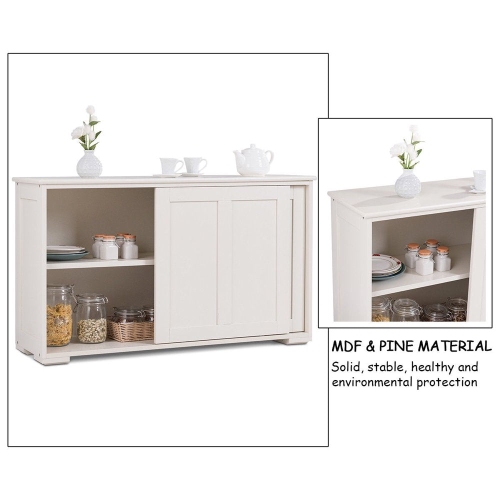 Kitchen Storage Cabinet Sideboard Buffet Cupboard Wood Sliding Door Pantry Cream White