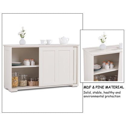 Kitchen Storage Cabinet Sideboard Buffet Cupboard Wood Sliding Door Pantry Cream White