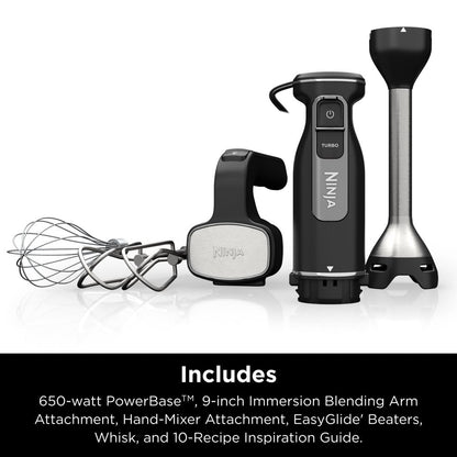 Foodi Power Mixer System, Black Hand Blender and Hand Mixer Combo with Whisk and Beaters, 3-Cup Blending Vessel, CI100