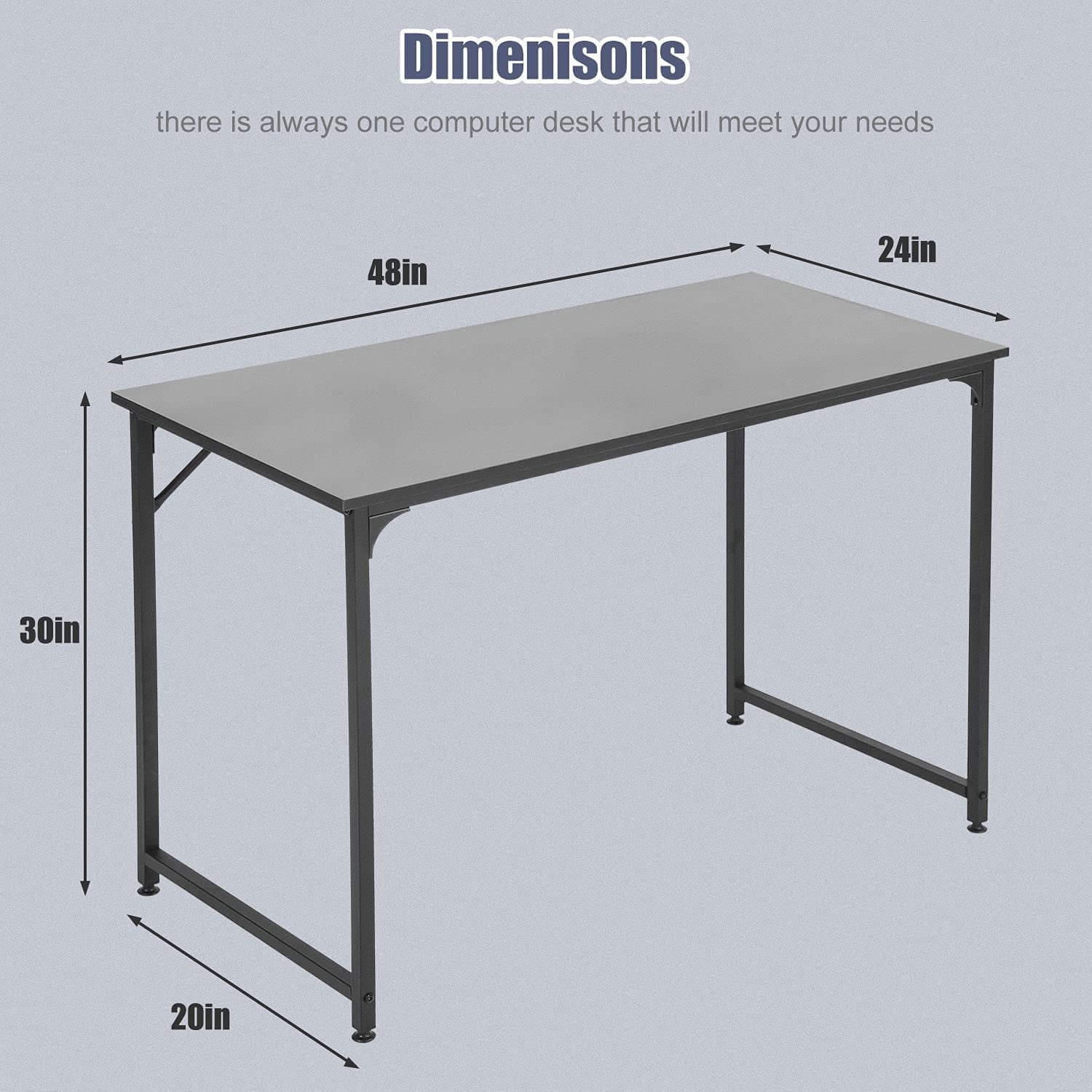47 Inch Computer Desk, Adjustable Sturdy Laptop Table for Adults with Metal Frame, Black
