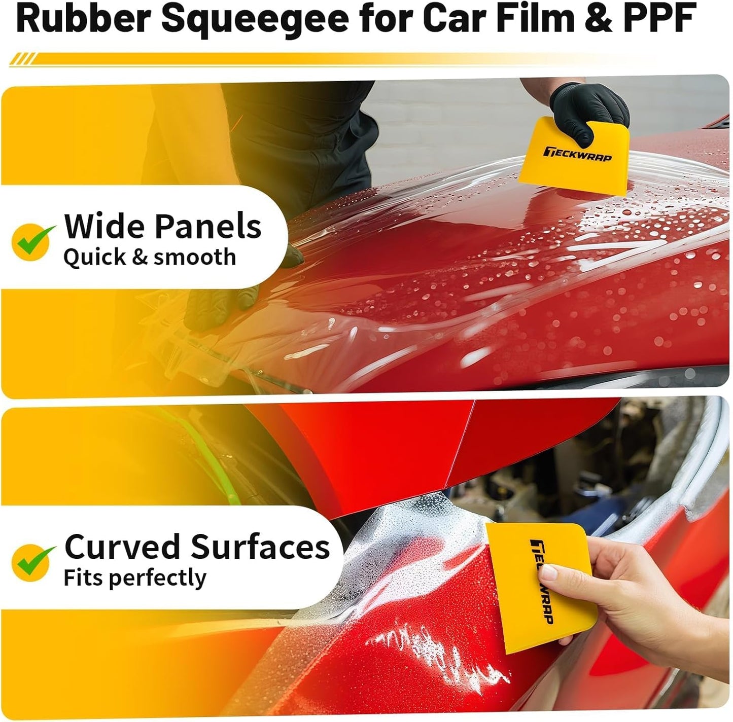 TPU Squeegee for Vinyl Wrap, PPF Tint Squeegee Set Rectangle and Trapezoid Scraper Tools for Car Wrap, Window Tint, and Decal Application (Yellow, 3 Pack)