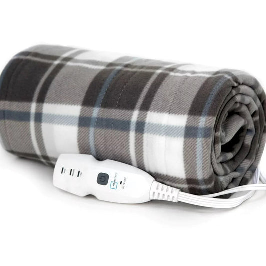 Soft Fleece Electric Heated Throw Blanket, Gray and White Plaid, 50"X60", All Ages