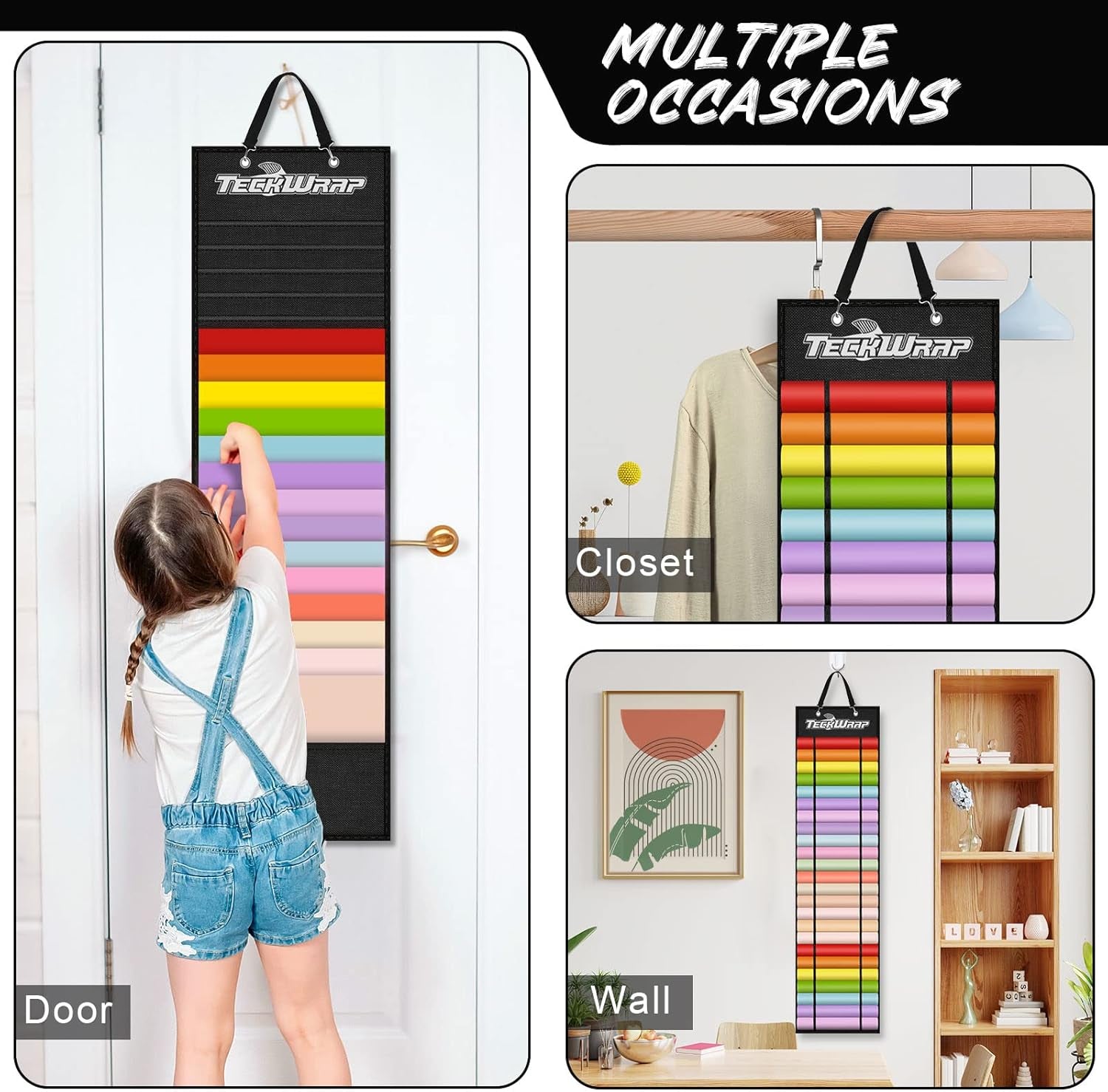 Vinyl Roll Holder, Vinyl Roll Storage Organizer Black Double-Sided Wall-Mount with 44 Compartments