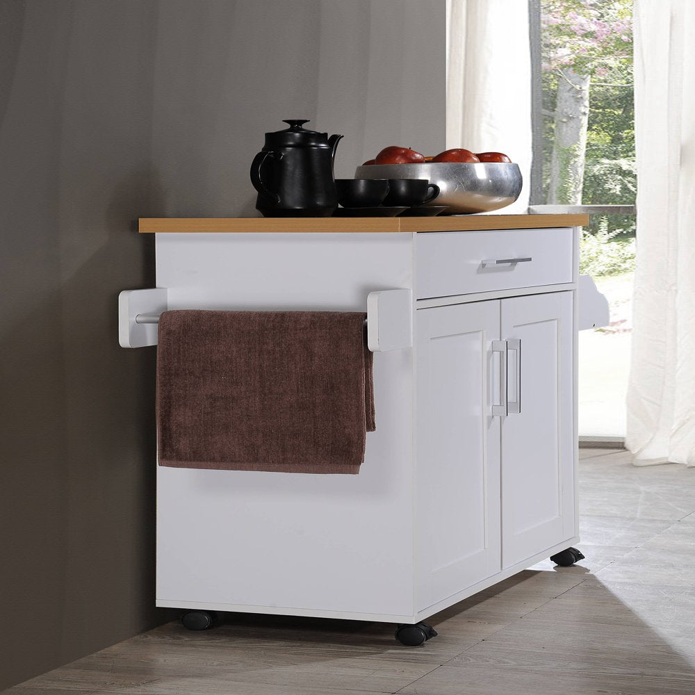 Kitchen Cart with Spice Rack plus Towel Holder, White