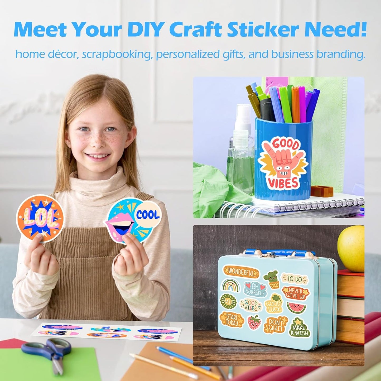 Printable Vinyl Sticker Paper for Inkjet Printer, Glossy Inkjet Printable Vinyl, 8.26" X 11.69" A4 56 Sheets/Pack Printing Paper for Craft Scrap-Booking, Stickers, Labels