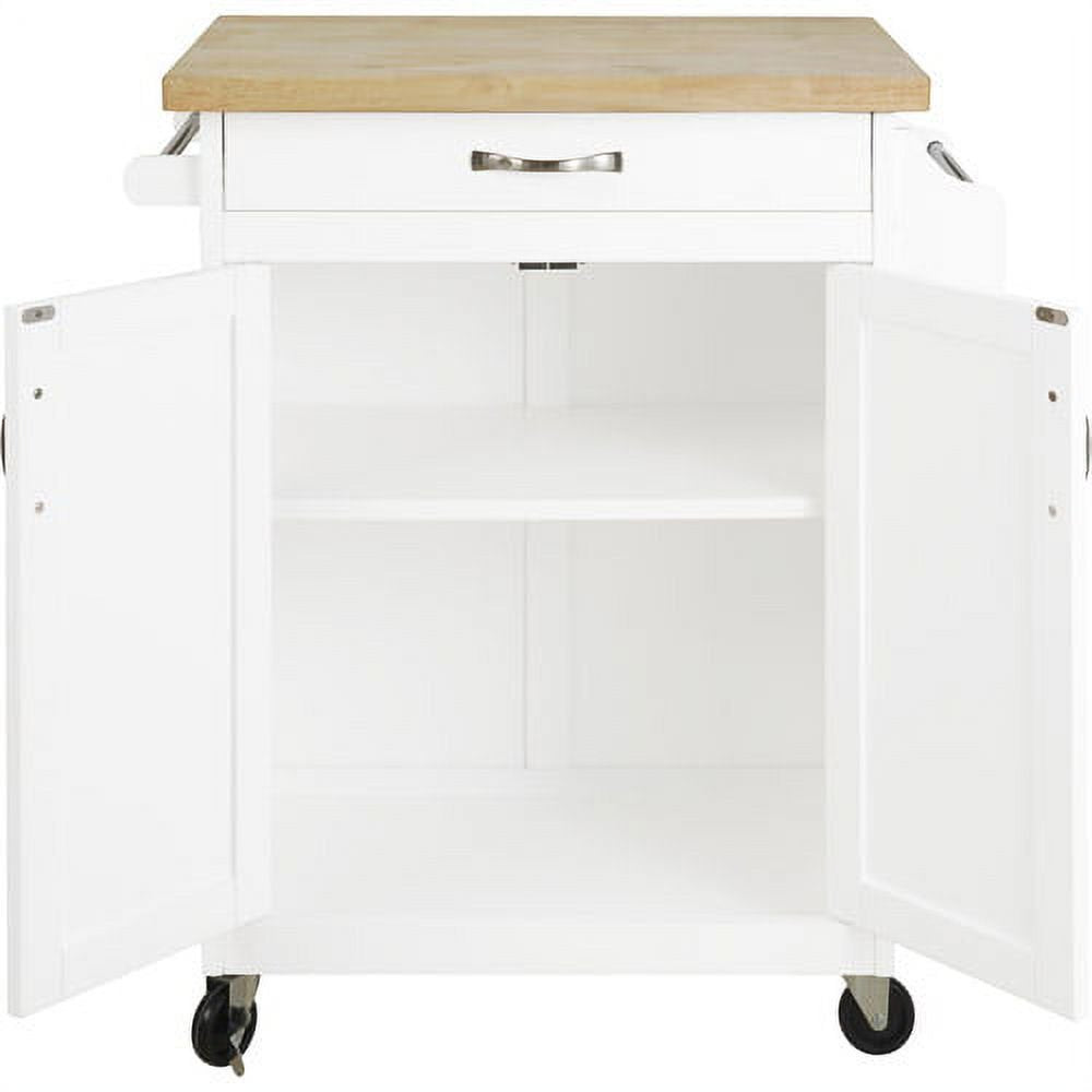 Kitchen Island Cart with Drawer and Storage Shelves, White