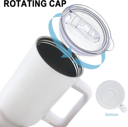 8 Pack Sublimation Tumblers 40Oz with Handle Blanks Stainless Steel Insulated Large Tumbler Bulk Coffee Travel Cups for Tumbler Heat Press Sublimation Oven Printing, White