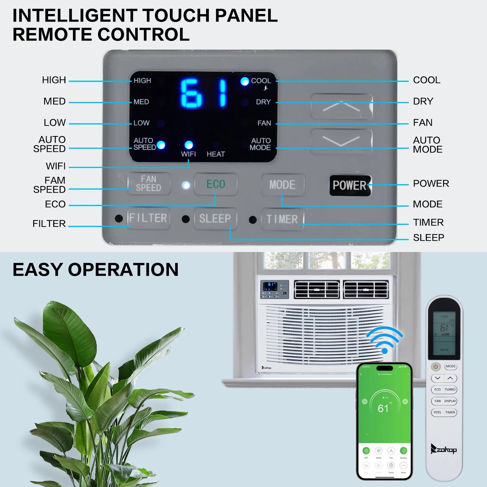 Wifi Enabled 8000 BTU Heat and Cool Window Air Conditioner with Wifi Controls