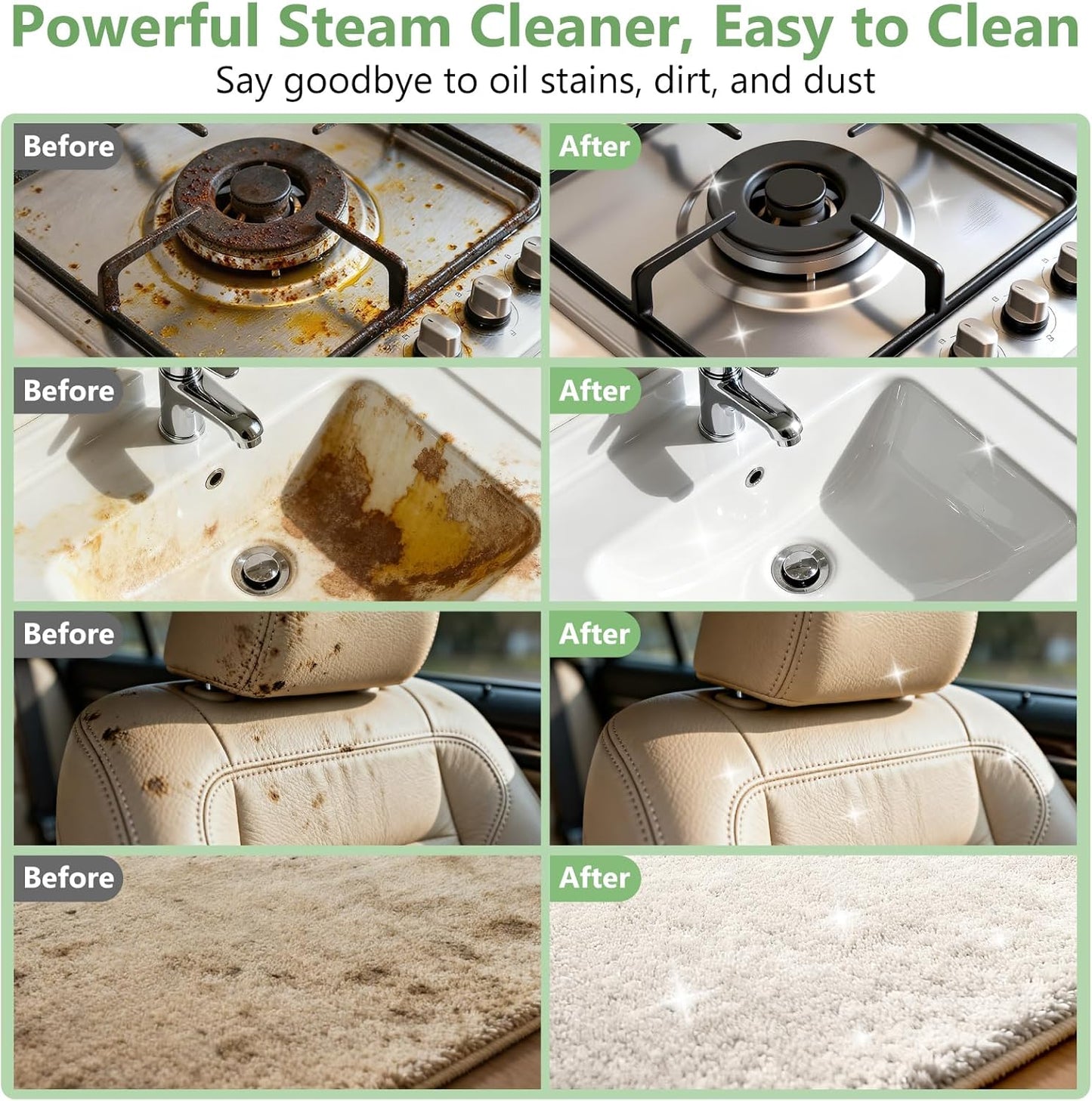 Steam Cleaner, Portable Steamer for Cleaning with 16Pcs Accessories, 6-Level Adjustable and 15S Heat-Up, Handheld Steam Cleaner for Home, Tile, Dirt, Grout, Grease, Car Detailing