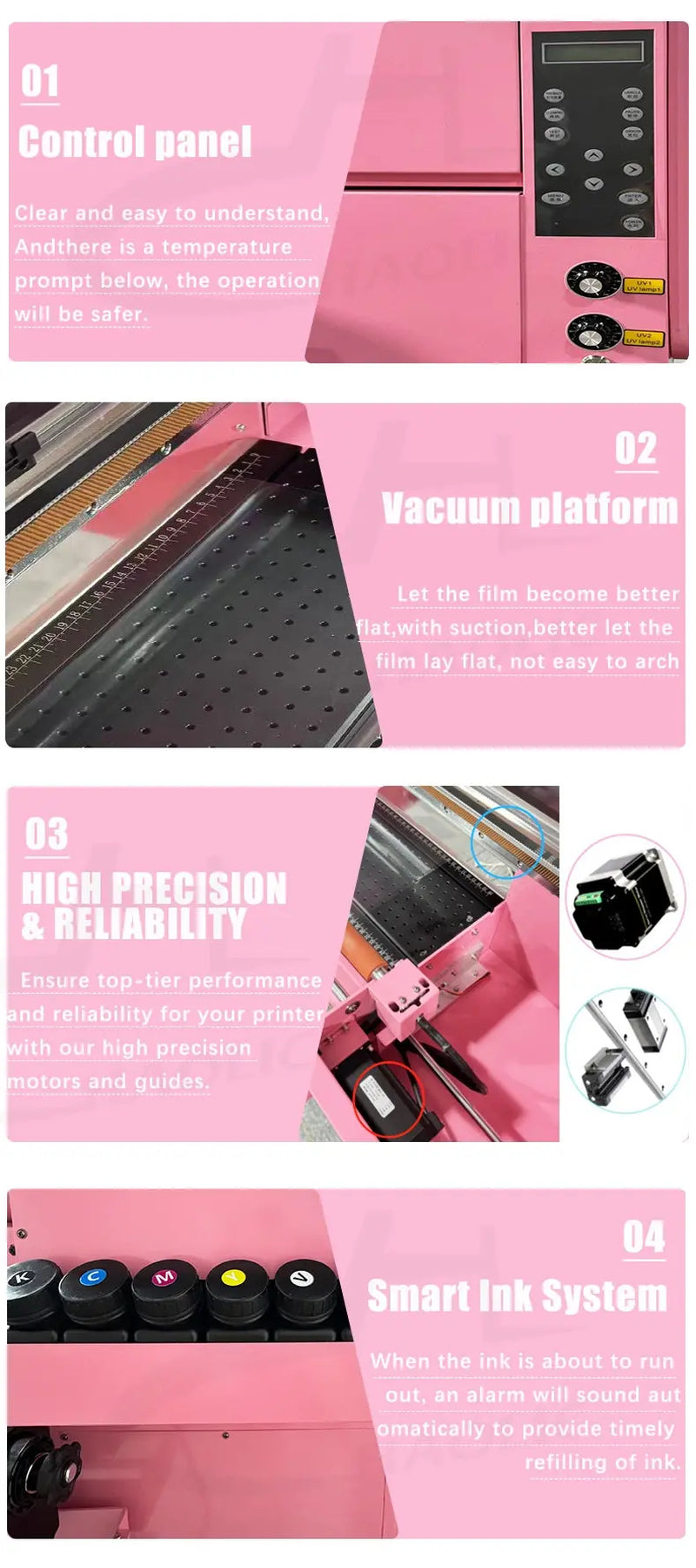 Haolic Pink UV DTF Printer with Dual XP600 Heads & Laminator 2 in 1