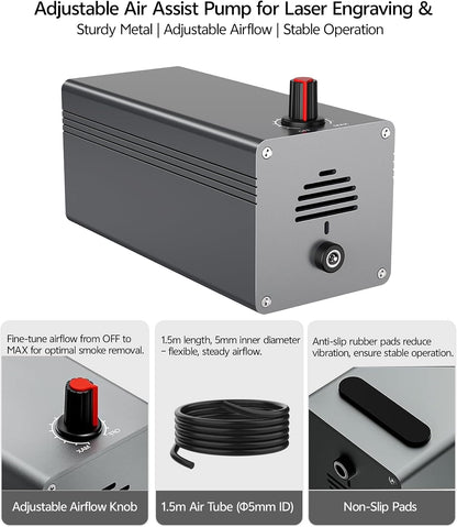 Air Assist 30L/Min Adjustable Air Assist Pump Kit for Cutting and Engravers, Removes Smoke and Dust/Reduces Surface Temperature/Protects Module, Suitable for Most Engravers