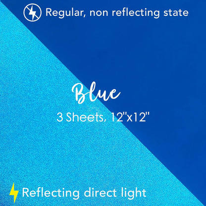 Turner Moore Edition Blue Reflective Vinyl Permanent Adhesive, 12X12 Sheets Reflective Vinyl for Cricut, Cars, Bikes, Decals, Stickers, Signs, Helmets, Mailbox, Numbers, Reflective Tape (3-Pack)