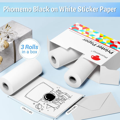 Phomemo White Self-Adhesive Thermal Paper, Glossy Printable Sticker Paper Label for Phomemo M02/M02 Pro/M02S/P2S/M03/M04S Mini Sticker Printer, 50Mm X 3.5M, Diameter 28Mm, 3-Rolls, Image Time 2 Years