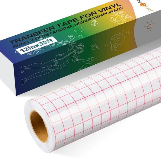 Transfer Tape for Vinyl - 12" X 30 Feet Clear W/Red Alignment Grid Medium Tack Vinyl Transfer Tape Perfect for Cameo Self Adhesive Vinyl for Signs Stickers Decals Walls Doors & Window