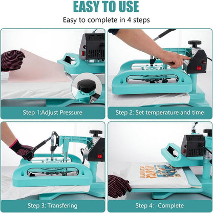 15"X15" 5 in 1 Heat Press Machine Digital Transfer Sublimation T-Shirt Mug Hat