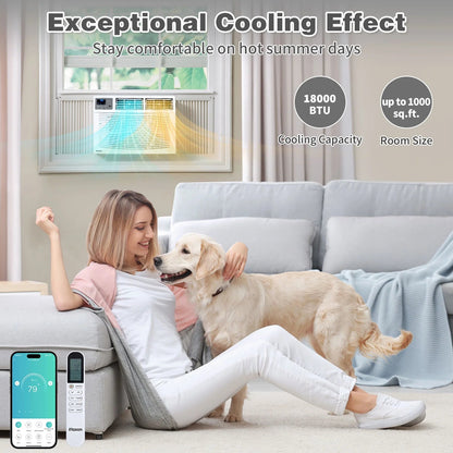 18000 BTU Window Air Conditioner with Heat, Window AC Unit & Heater Combo with APP & Voice Smart Control, Timer Function & Easy Installation Kit, Work with Alexa/Google Assistant, 208/230V