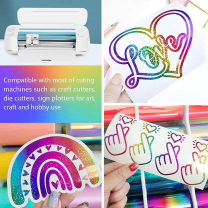 Sparkle Permanent Vinyl Rainbow Holographic Chrome Adhesive Vinyl 1Ft X 5Ft, Rainbow