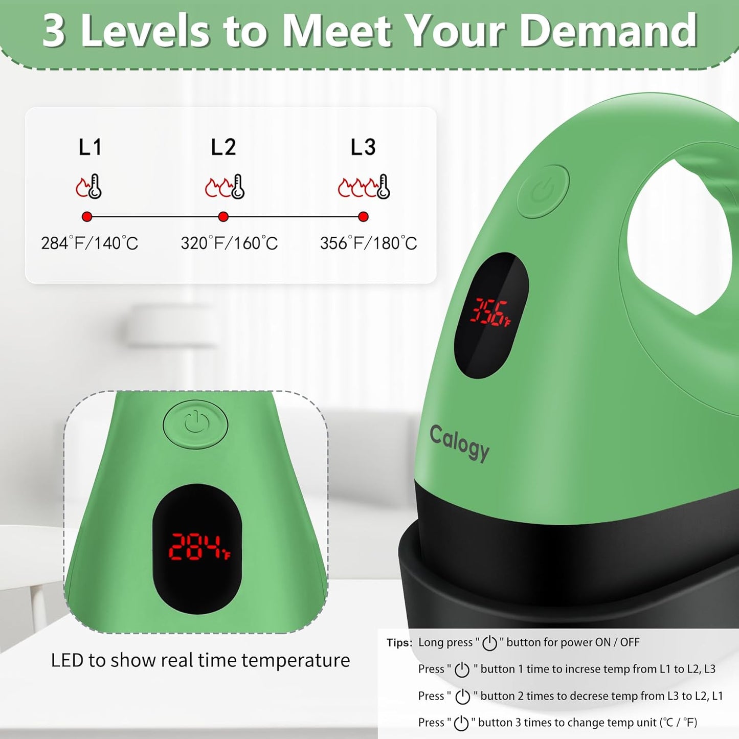 Calogy Mini Heat Press, Heat Transfer Machine, Constant Temp Control, Insulated Safety Base, Fits for Crafts, T-Shirt, Hat, Cap, Pillows (Pomelo Green)