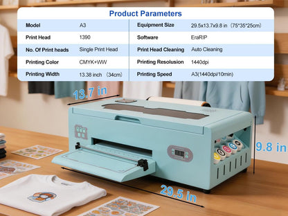 A3 G13 DTF Printer, A3 DTF Transfer Printing Machine for DIY Print T-Shirts Apparel with White Ink Systems & Auto Cleaning Includes Printer, Consumable Software