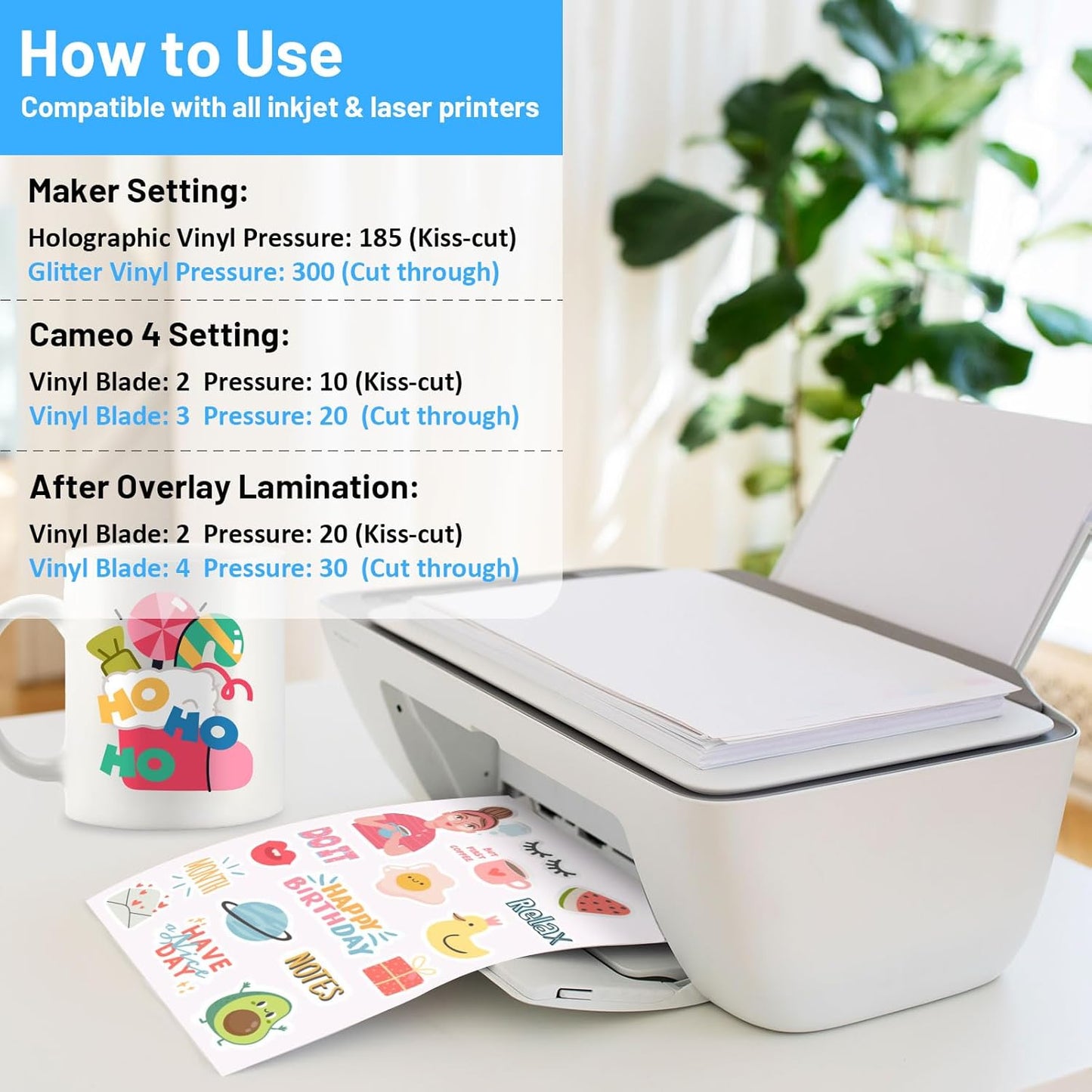 Printable Vinyl Sticker Paper for Inkjet Printer Matte White Printable Sticker Paper Waterproof 8.26" X 11.69" A4 Size 28Pcs/Pack for Photo, Scrapbooking, Craft Cutters